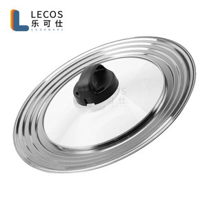 LECOS Couvercle de Remplacement Multifonctionnel pour Ustensiles de Cuisine, en Acier Inoxydable et Verre, <span class=keywords><strong>Grand</strong></span> Couvercle Universel pour Poêles et Casseroles - Product Image 1