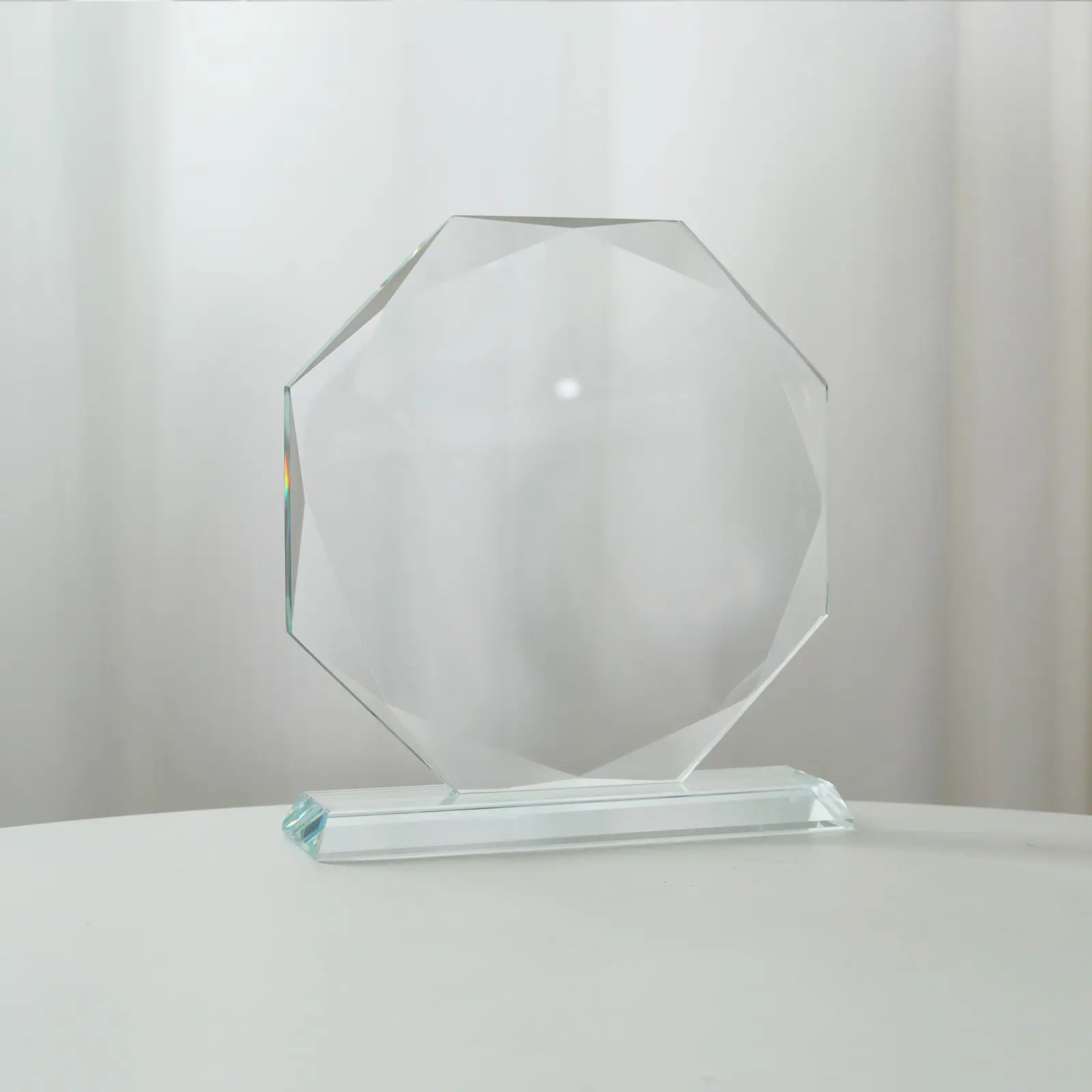 Custom Octagon Shape Clear Glass Trophy Crystal Award Clear Blank Jade Glass Award Trophy