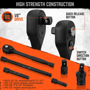 1/2" Drive Impact Socket Set, 66-Piece Standard SAE (3/8"-1-1/4") and Metric (8-24mm) Size, 6 Point, Cr-V - Product Image 4