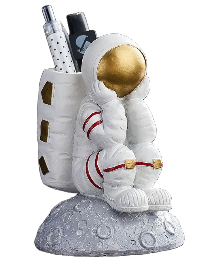 現代の宇宙飛行士像樹脂工芸品家の装飾アクセサリー誕生日プレゼント宇宙飛行士ペンホルダーオフィスデスクトップ彫刻