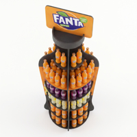 Présentoir de boissons personnalisé à emboîtement – Support de sol multi-niveaux en forme de bouteille avec panneau signalétique pour boissons et sodas
