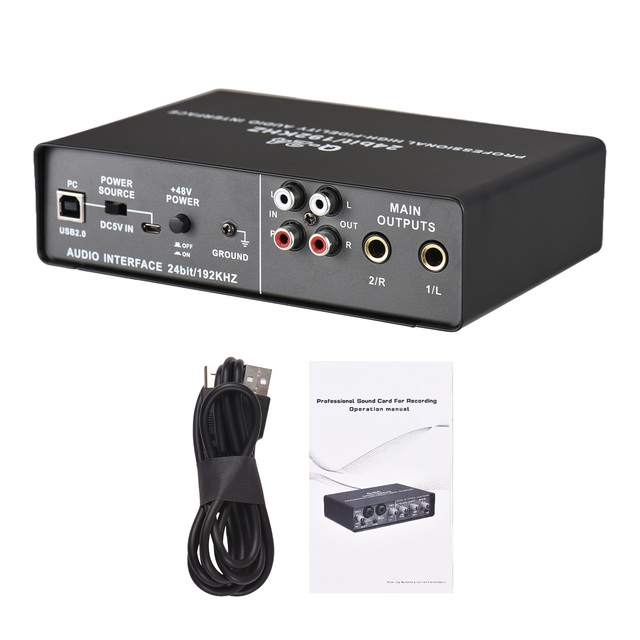 USB Audio Interface for Recording Professional Sound Card with 48V Phantom Power Loop Back USB External Sound Card Plug and Play