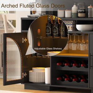 Armoire à bar SENYU avec porte en verre cintrée, porte-bouteilles et étagères réglables, éclairage LED à intensité variable - Product Image 3