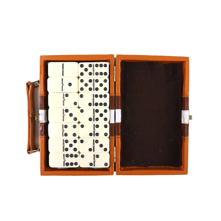 Dominos classiques double six urée en boîte en cuir, offre spéciale
