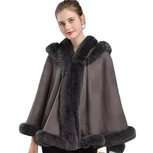 5 Colors Poncho Women Faux Fur Neck Winter Overcoat Cape Thick White Black Warm Shawl Cloak Big Pendulum Cardigan Loose Coat