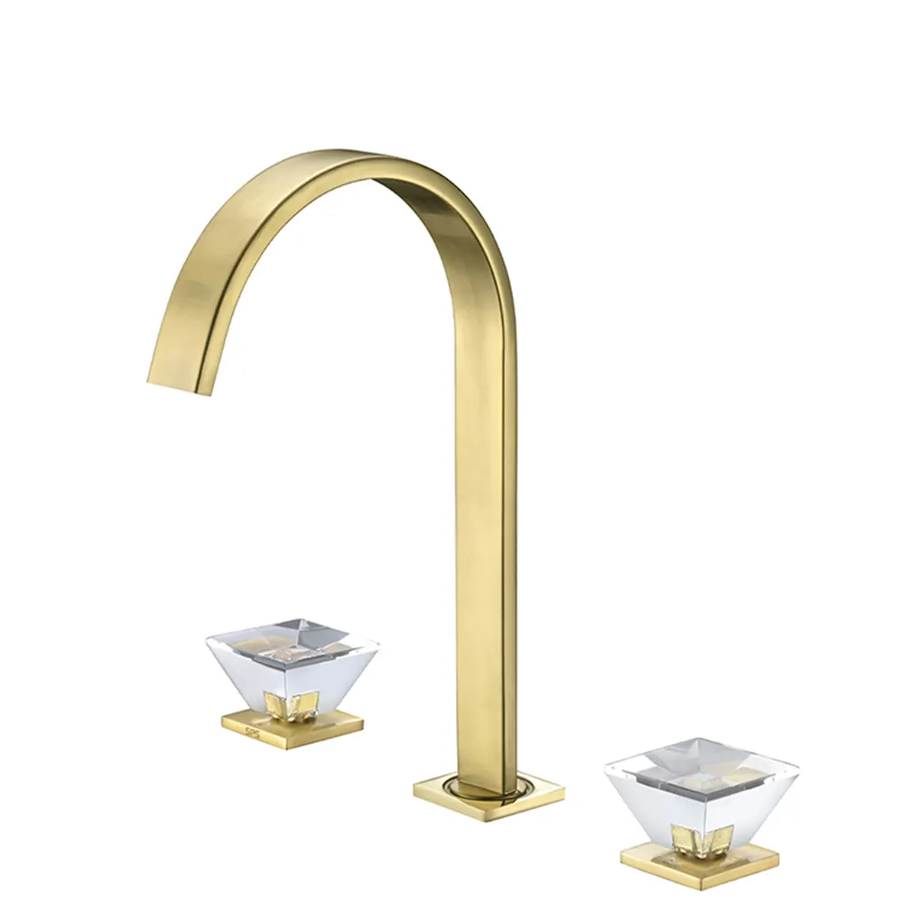 Poignée de luxe en cristal doré robinets de lavabo évier salle de bains en laiton massif mélangeur de santé pont cascade chaude et froide robinet de cuisine