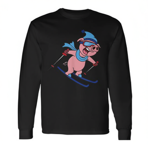 T-shirt à manches longues avec motif Pig Go Skiing pour les vacances d'hiver - Product Image 2