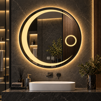 Miroir de vanité circulaire moderne avec éclairage LED avant et arrière, anti-buée, variateur tactile et verre argenté sans cuivre