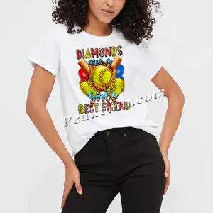 Diamantes impressão são um Girls Heat Transfer Iron on Softball Ball Vinyl Transfer Logo para Custom Tshirts