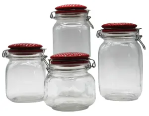 压花透明硼硅酸盐玻璃食品储藏罐，带玻璃盖厨具