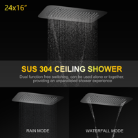 Plafond pluie système de douche intelligent robinet laiton carré moderne en céramique hôtel noir ensemble de douche corps Jets