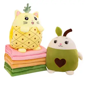 毛绒玩具草莓形状菠萝水果公仔毛毯毛绒玩具儿童成人扔枕头毛毯