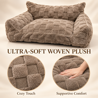 Canapé-lit orthopédique carré personnalisé en jacquard peluche pour chien avec housse amovible et lavable, coussin de soutien, canapé pour animaux de compagnie OEM, MOQ 50 PIÈCES