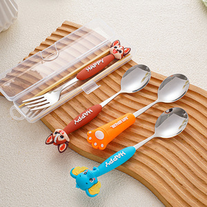 304 Stainless Steel Cartoon Animal Pattern Cake and Dessert Spoons and Forks Children's Portable Cutlery Set Gift Box - Product Image 3