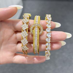 Bracelet manchette ouvert JXX Factory pour femme, en laiton de luxe élégant, plaqué or 24 carats et zircon cubique, vente en gros, bracelets tendance - Product Image 3