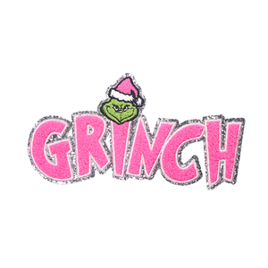 Patch en chenille <span class=keywords><strong>Grinch</strong></span> rose pailleté - Motif chapeau de Père Noël à thermocoller/coudre pour vêtements de fêtes - Product Image 1