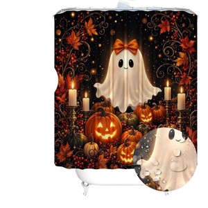 Black Halloween Ghost Pumpkins Polyester Shower Curtain Bathroom Curtain Digital Print Custom Print Waterproof Bulk Wholesale - Product Image 5