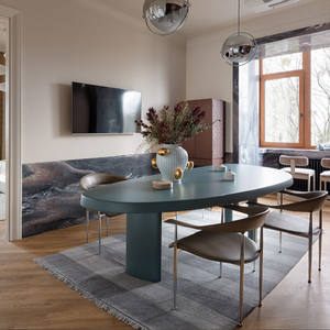 Oval <b>Solid</b> <b>Wood</b> Dining <b>Table</b> Nordic Minimalist Style Multipurpose Office Meeting <b>Table</b> - Product Image 2
