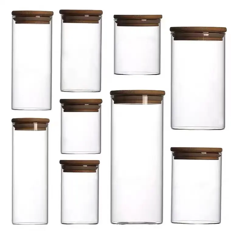 Factory Direct Großhandel Lager flaschen High Boro silicate Glass Jar Mit Bambus deckel, Glasflasche