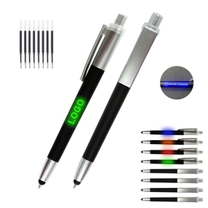 Promotional Creative LED Light Laser Custom Logo Print Plastic Ballpoint <b>Pen</b> With Touch Stylus for Stationery Gifts - Product Image 2