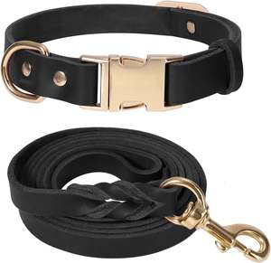 LWBMG Ensemble en cuir de 5 pieds, pour chien robuste avec boucle en métal, laisse réglable, laisse souple pour animaux de compagnie et collier pour petits chiens moyens - Product Image 1
