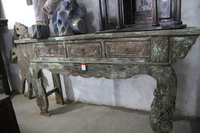 Table console en bois d'orme rustique antique vieilli de style chinois sculptée dans le Shanxi