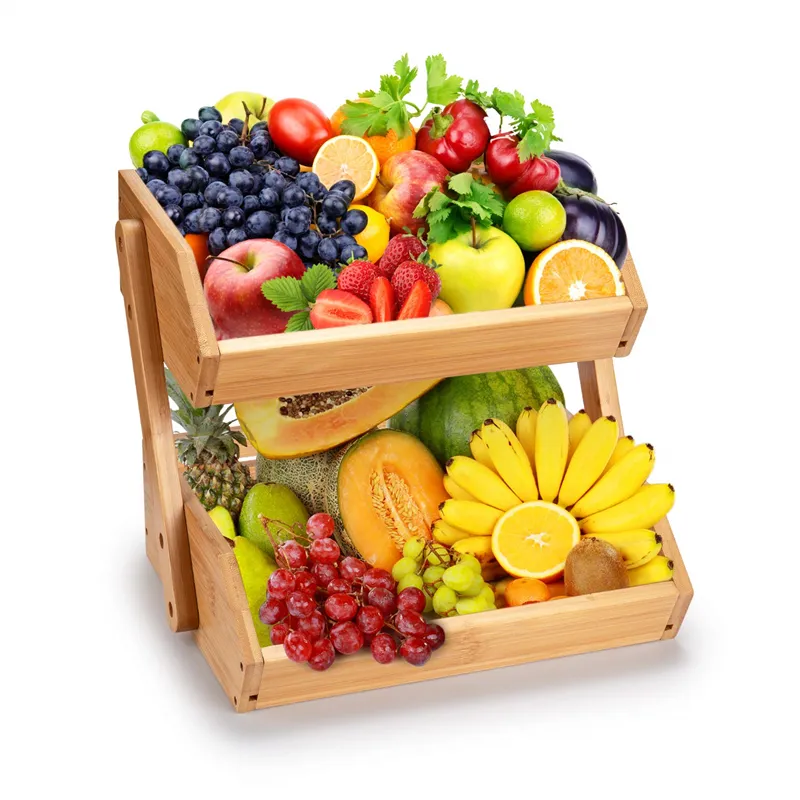 Lớn 2 Tier tre trái cây Bát Giỏ thực phẩm và rau chủ Rack cho nhà bếp lưu trữ