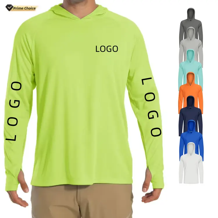 T-shirt de Protection solaire à manches longues pour hommes, sweat à capuche d'athlétisme, résistant aux UV, respirant, léger, à séchage rapide, haut de sport OEM