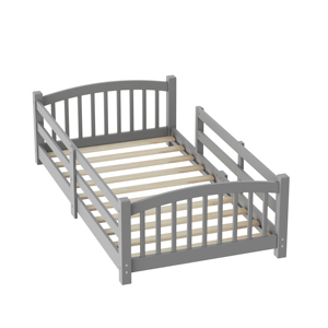 Lit de sol pour enfants gris, avec barrières de sécurité tout autour sans porte, design Montessori adapté aux chambres d'enfants - Product Image 6
