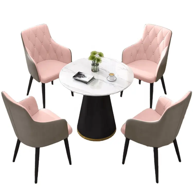 Juego de café de mesa redonda con tapa de mármol de diseño real moderno Mesa de comedor y sillas Restaurante de 4 plazas Comedor Ocio Interior Furni