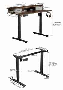 Bureau debout électrique réglable de style moderne, avec plateau en fer et bois, pieds de table ergonomiques, gain de place - Product Image 2