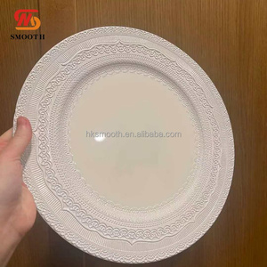 SMOOTH Hot Sell 13in Vintage White Plastic Charger <b>Plates</b> Round <b>Ceramic</b>-look Wedding Banquet Decorate Dinner Under <b>Plates</b> - Product Image 1