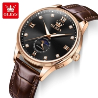OLEVS 7039 Montre Mécanique Automatique Phase de Lune Étanche Chronographe Mains Lumineuses Montre-Bracelet pour Hommes Femmes Couple Amoureux
