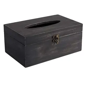 High quality natural wood hand made retro black craftsmanship personalized container tissue box