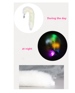 Iluminación LED Fur Anal Plug Fox Tail <span class=keywords><strong>para</strong></span> hombre mujer sexy juegos de rol, CAT tail anal Butt plug Glow in Dark Dildo Animal Sex - Product Image 2