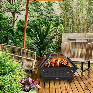 Brasero portable en bois de fer carré noir avec support et couvercle en maille, poêle de chauffage extérieur thermolaqué, populaire en <span class=keywords><strong>Europe</strong></span> - Product Image 4