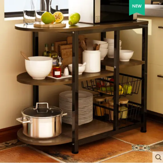 WSJ DIY Style Kitchen Multi-layer Storage Rack Household Wooden and Basket Multifunctional Storage Rack