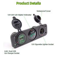 Panel Soket Pengisi Daya Mobil USB Ganda 5V/4.2A Port USB LED Voltmeter Soket Pemantik Rokok Marine Boat RV 3 in 1 Stopkontak 12V