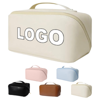 Sac de maquillage portable en PVC avec fermeture éclair, logo personnalisé, imperméable, grande capacité, réutilisable, avec poignée souple