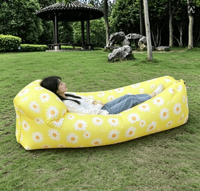 Canapé gonflable moderne jaune vif en forme de marguerite - Fauteuil paresseux pliable esthétique pour le camping en extérieur et la détente à la maison