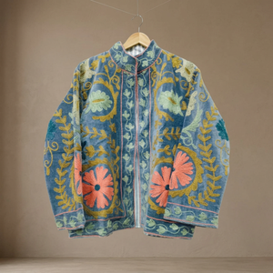 Veste en velours brodée à la main pour femme, col mandarin, motif floral, vêtement d'extérieur d'automne, manches longues, fermeture ouverte, style élégant B2B - Product Image 1