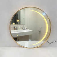 Miroir de Maquillage LED Doré Moderne et Élégant Style Art Déco Personnalisé, Anti-Buée, Capteur Tactile, Mural, Décoration Anniversaire Maison Salle de Bain