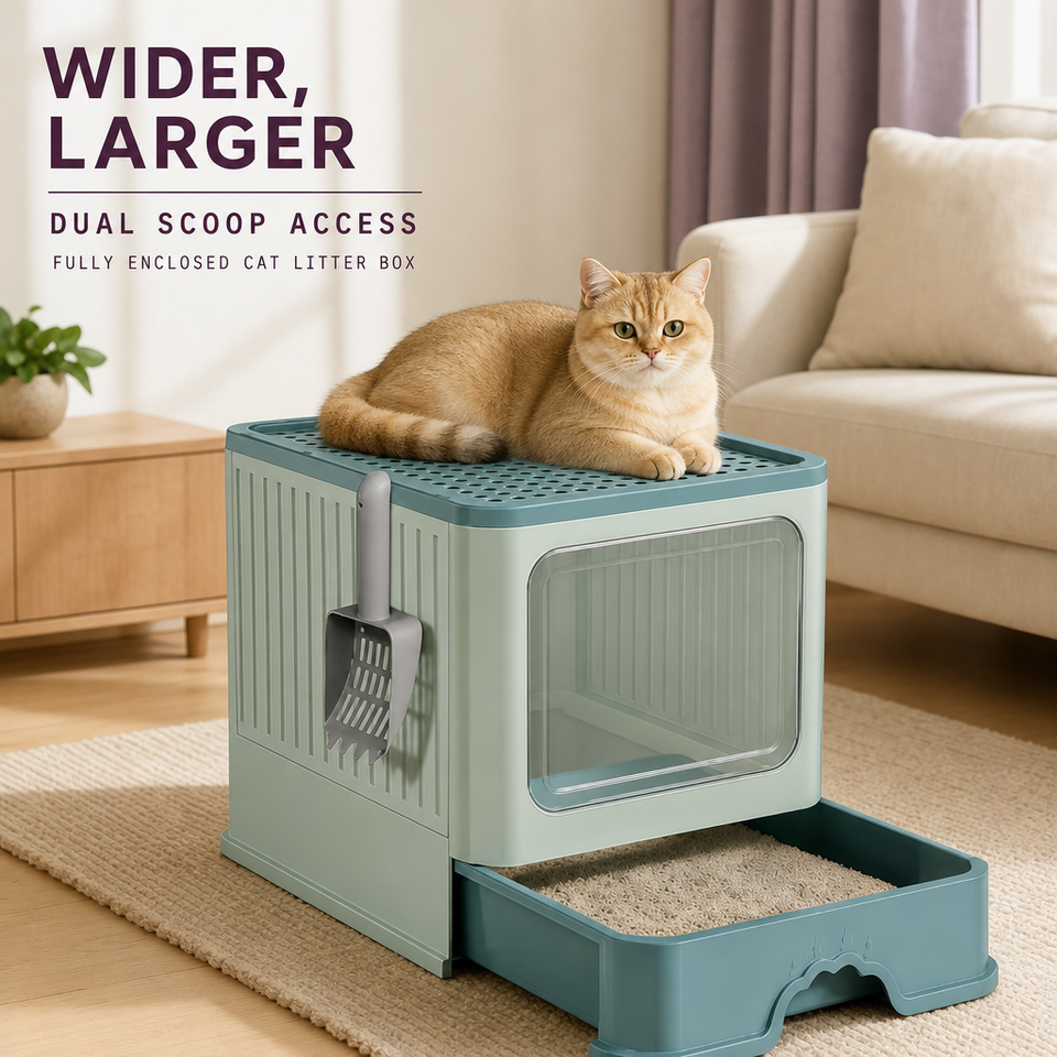 Fully Enclosed Drawer-Type Cat Litter Box Anti-Tracking Drawer Tray ...