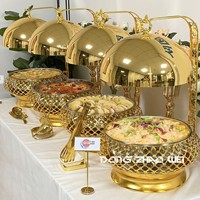 Nouveau Réchaud de Buffet en Acier Inoxydable Doré Poli, Style Moyen-Orient et Afrique, pour Traiteur en Libre-Service et Mariages