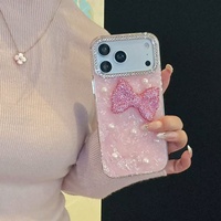 Coque de téléphone antichoc IMD en TPU+PC avec nœud perlé et diamants étincelants pour iPhone 17 16 15 14 13 Pro Max, style mignon et féminin