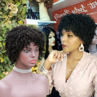 Perruques bouclées sans lacets 100% cheveux humains, style africain, fabriquées à la machine, plusieurs couleurs en stock, vente chaude pour femmes noires, cheveux Remy, perruque Pixie