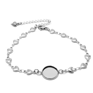 Stainless Steel Heart Shaped <b>Bracelet</b> With Circle Pendant Unisex Gift Jewelry - Product Image 4