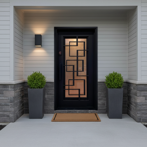 <span class=keywords><strong>Porte</strong></span> <span class=keywords><strong>d</strong></span>'<span class=keywords><strong>entrée</strong></span> simple noire moderne avec motif géométrique en <span class=keywords><strong>grille</strong></span> et verre <span class=keywords><strong>d</strong></span>époli pour une <span class=keywords><strong>entrée</strong></span> <span class=keywords><strong>de</strong></span> maison élégante - Product Image 2