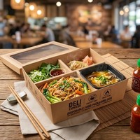 Boîte à lunch avec séparateurs, conteneur alimentaire avec compartiments, boîte d'emballage alimentaire jetable en papier kraft