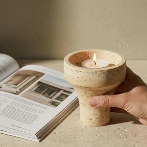 Candelabro de <span class=keywords><strong>Piedra</strong></span> Travertino Beige Hecho a Mano - Product Image 3